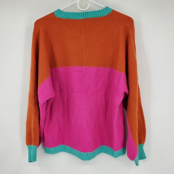 BIBI Colorblock Sweater Orange Pink Teal Crew Neck Long Sleeve Knit Top Size S - Picture 4 of 8